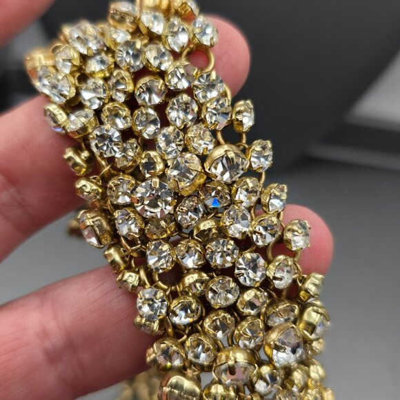 Gold-Tone Statement Necklace & Drop Earrings Set w/ Prong Set Clear Rhinestones - Picture 7 of 13